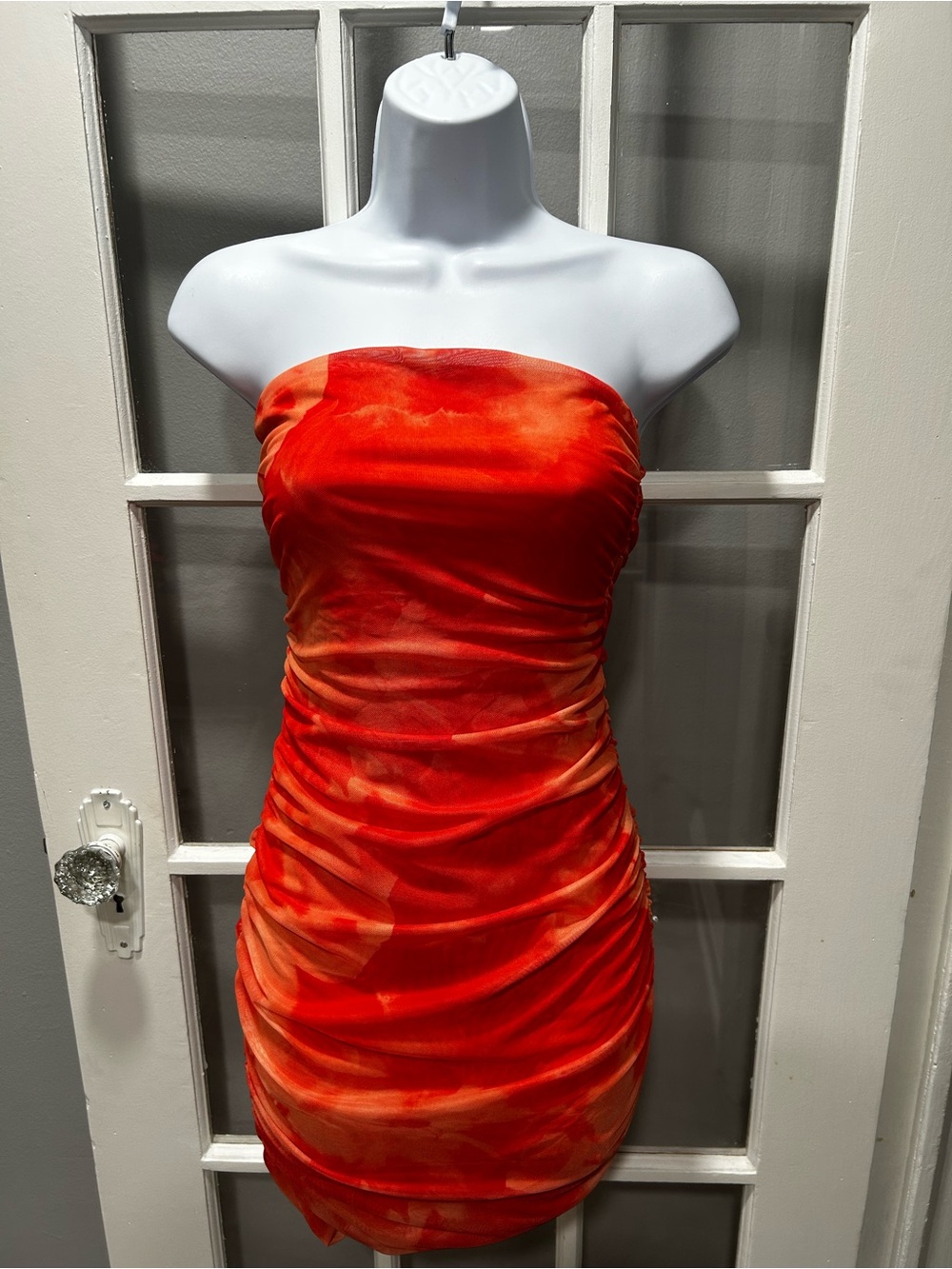 SHEIN Red-Orange Strapless Ruched Mini Dress